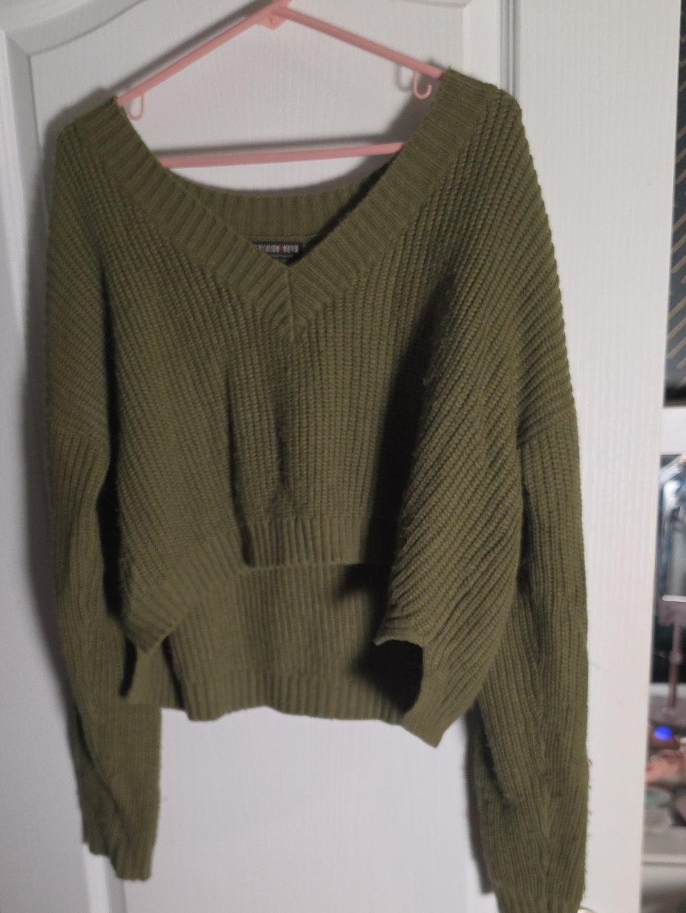 Fashion Nova Olive Ribbed V-Neck Sweater